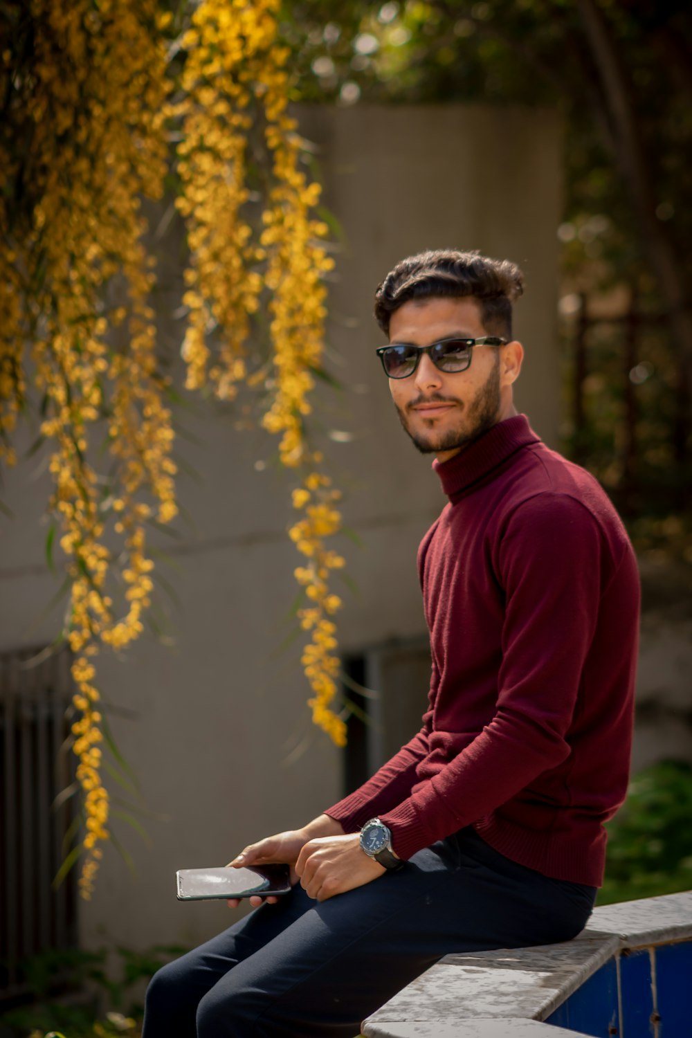 a man sitting on a bench