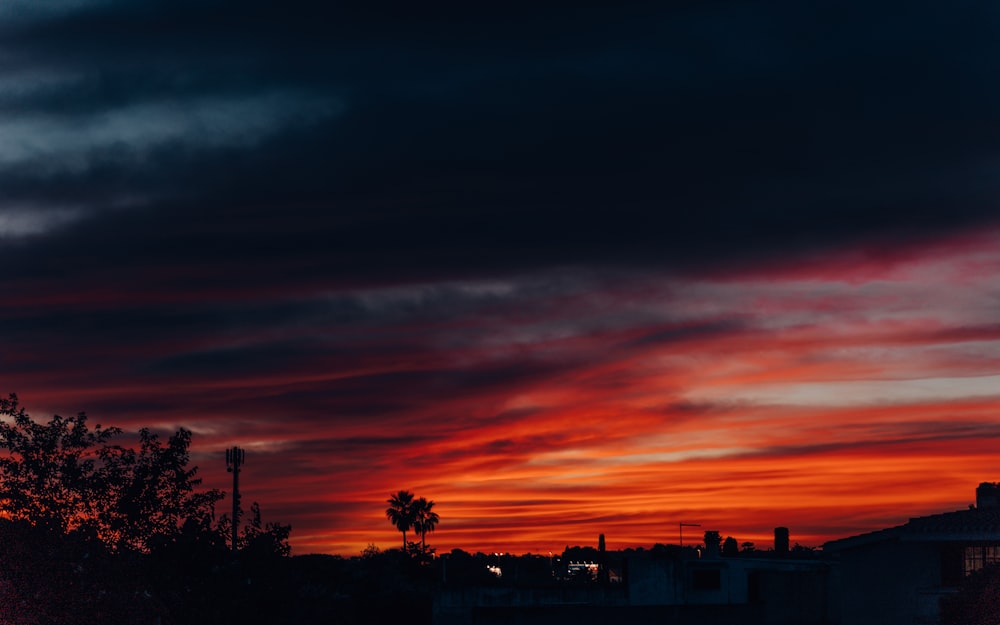 a colorful sky over a city