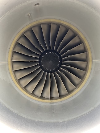 Close-up of Ark aircraft engine components with intricate turbine blades