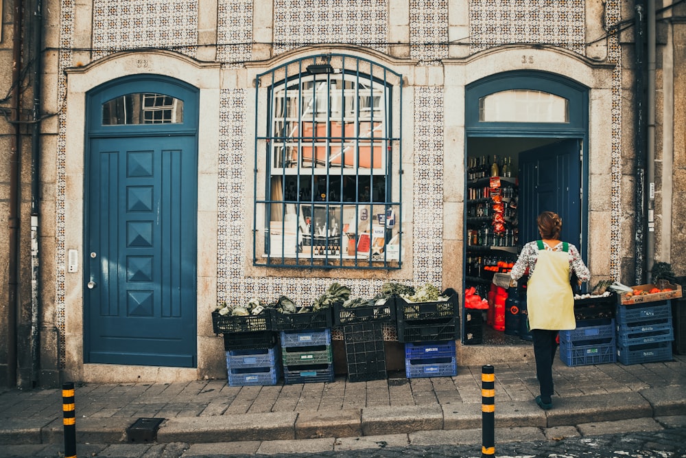 a person standing outside a store