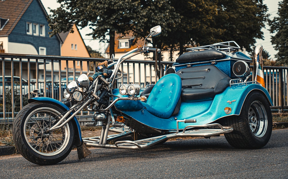 a motorcycle parked on the side of the road