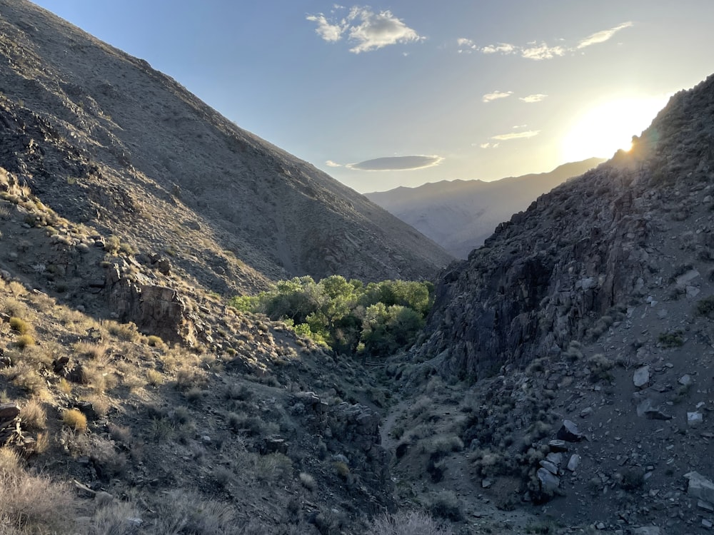 a rocky valley between mountains