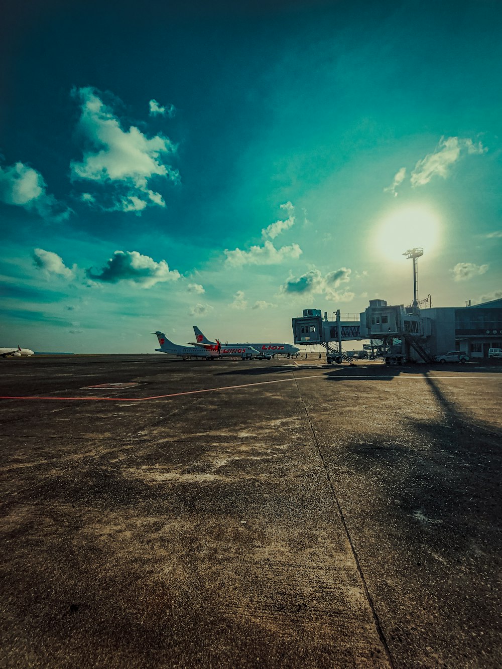 an airplane is parked at an airport