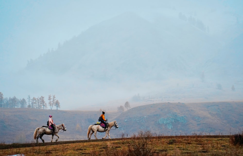 a group of people riding horses