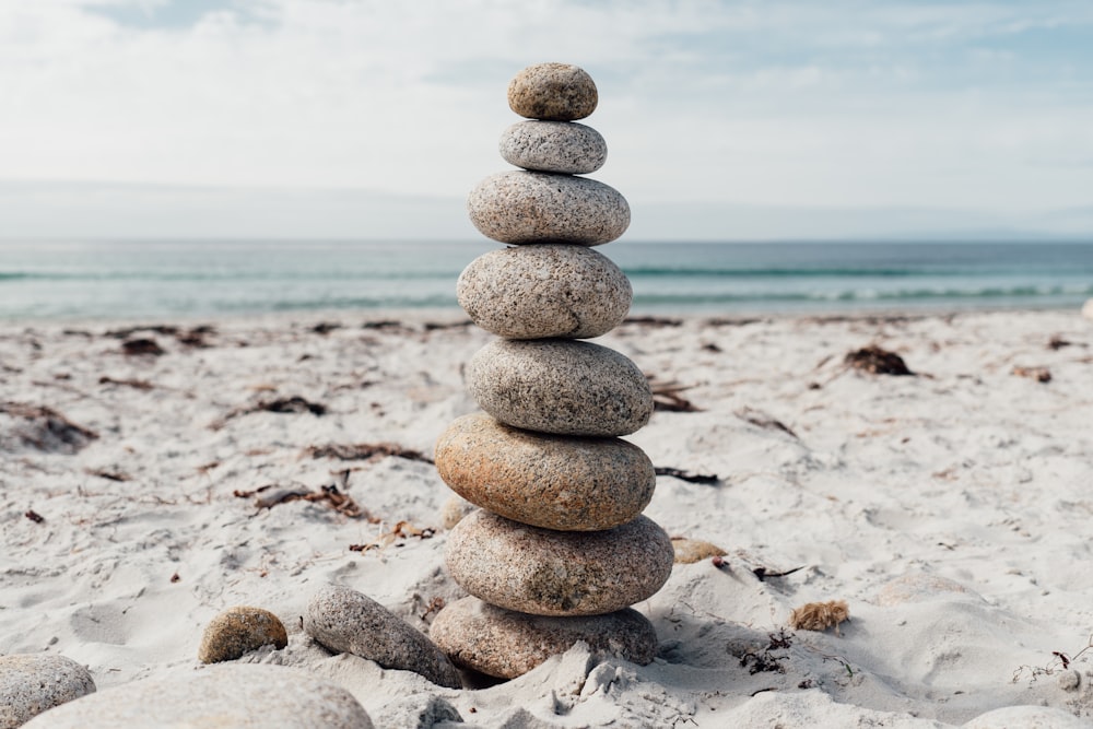 a stack of rocks on a beach