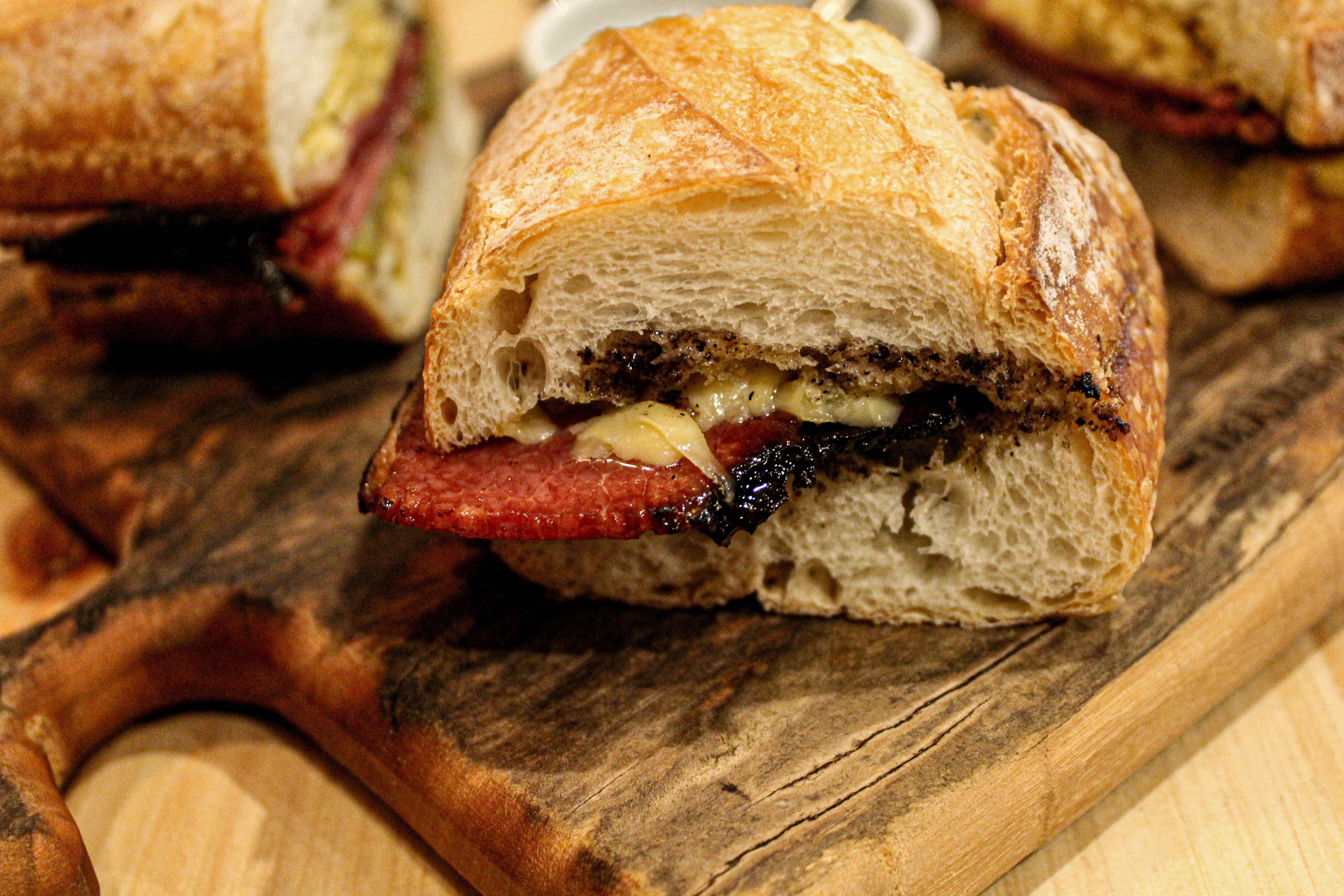 Crusty sandwich cut in half