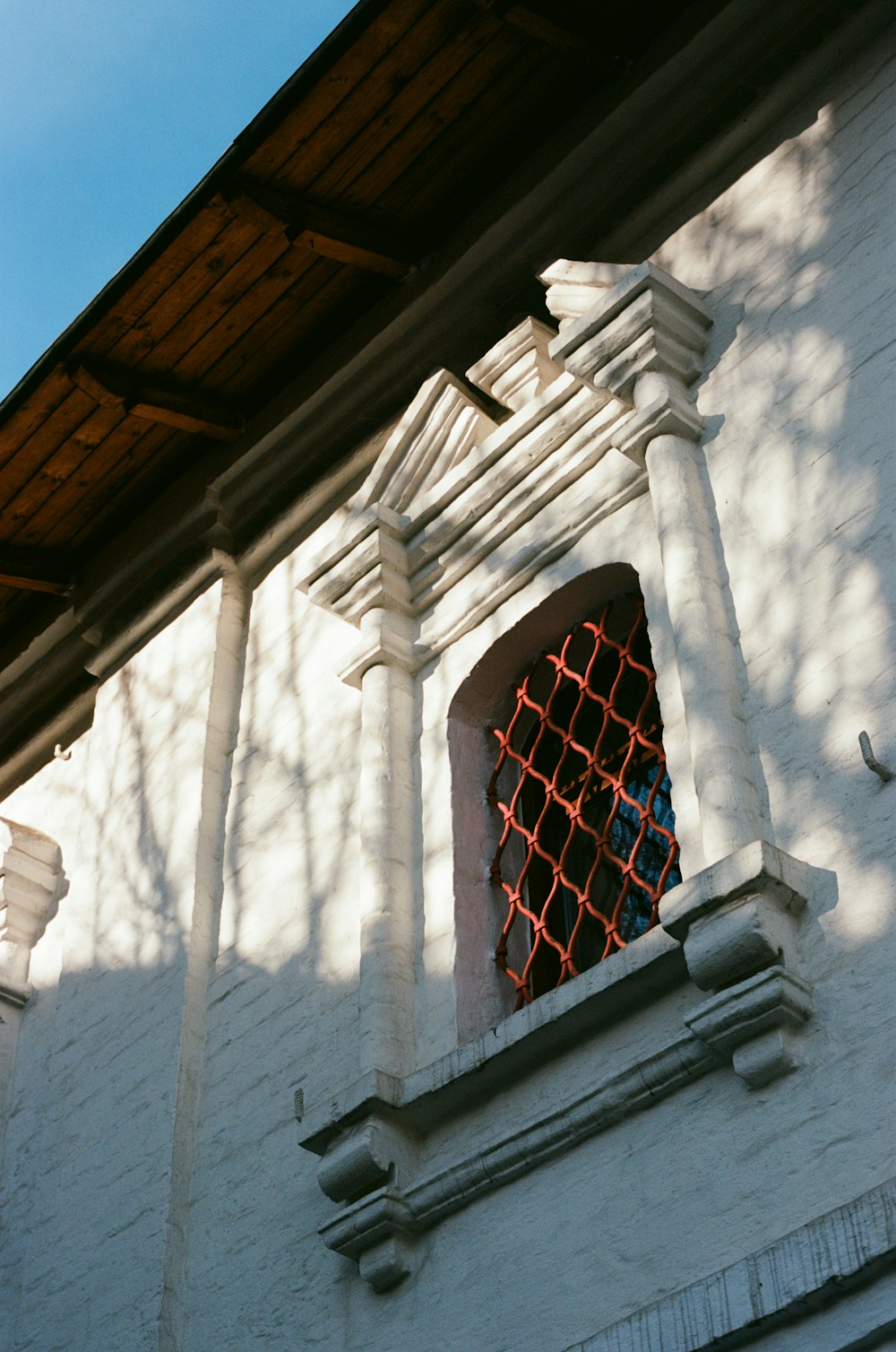 a building with a red window