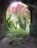 A cozy underground shelter entrance surrounded by lush greenery and blooming flowers.