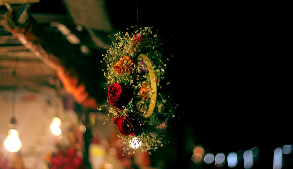 a wreath on a tree