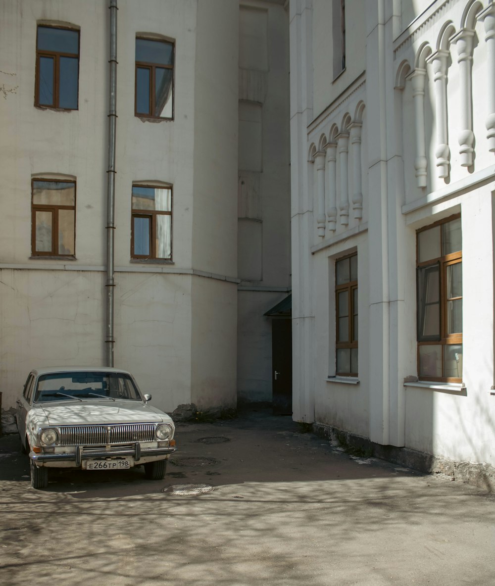 a car parked in front of a building