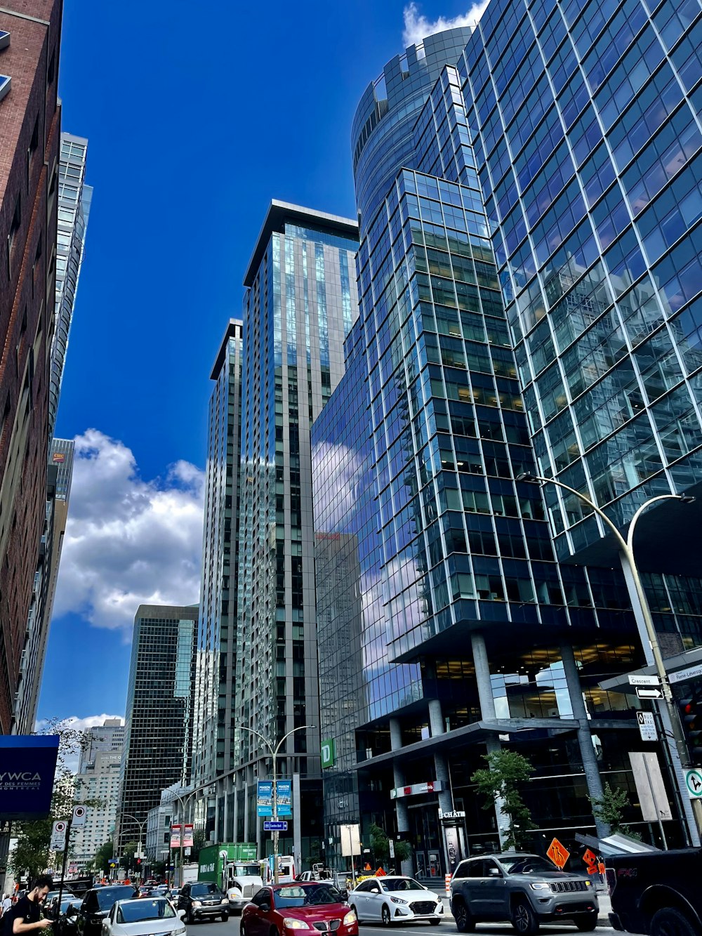 a city street with tall buildings