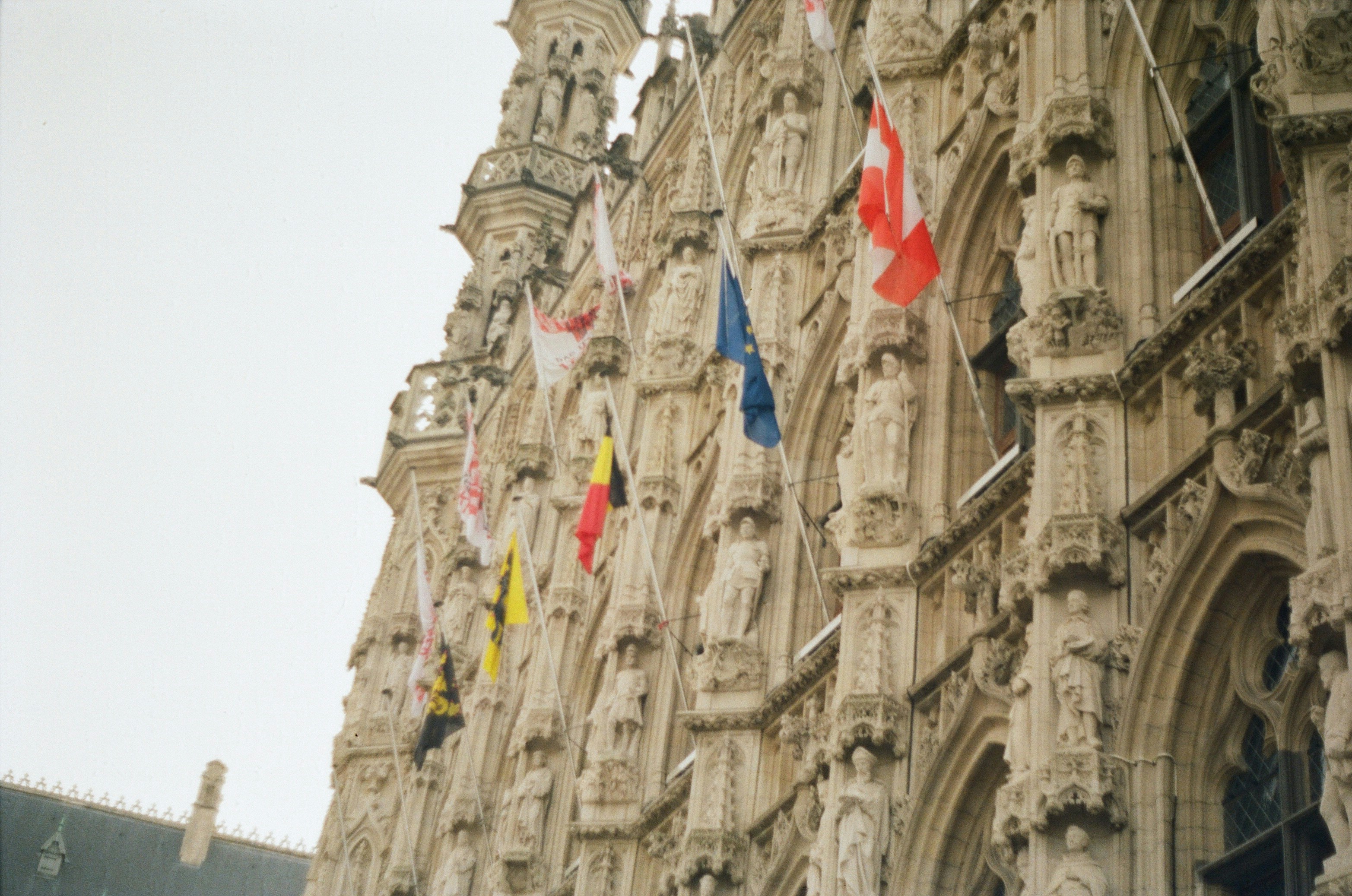 a building with flags on it