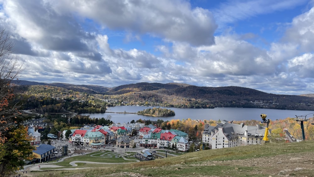 a town next to a lake