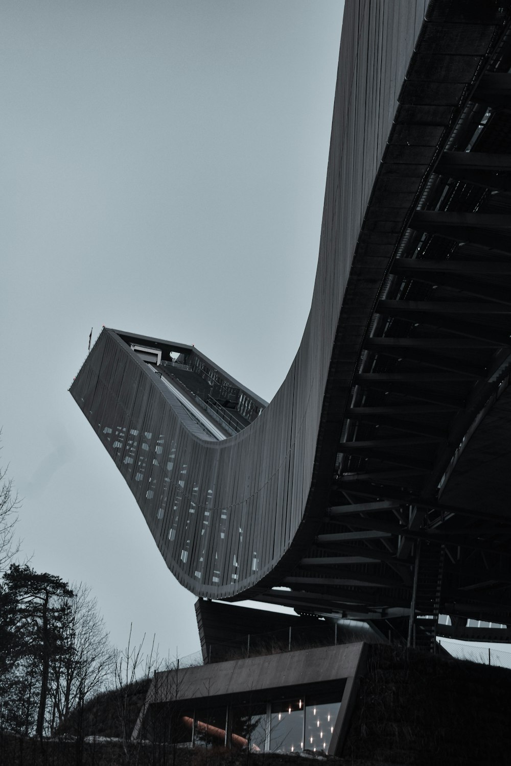 a chair sitting in front of a building