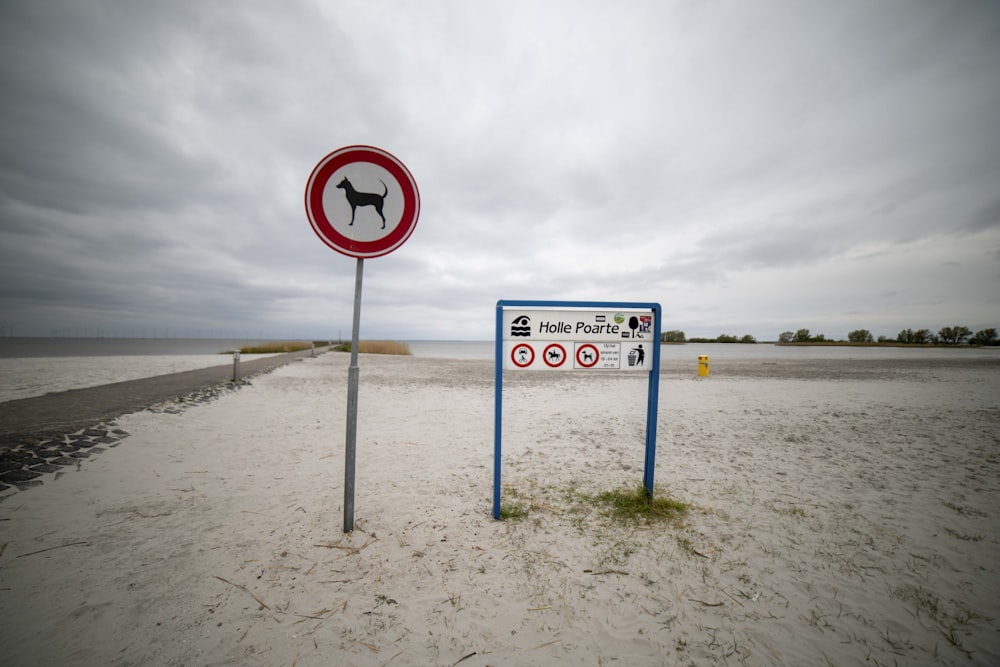 a sign on the beach