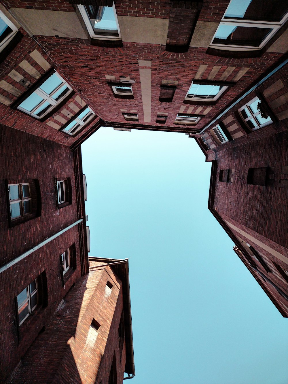 a view looking up at a building