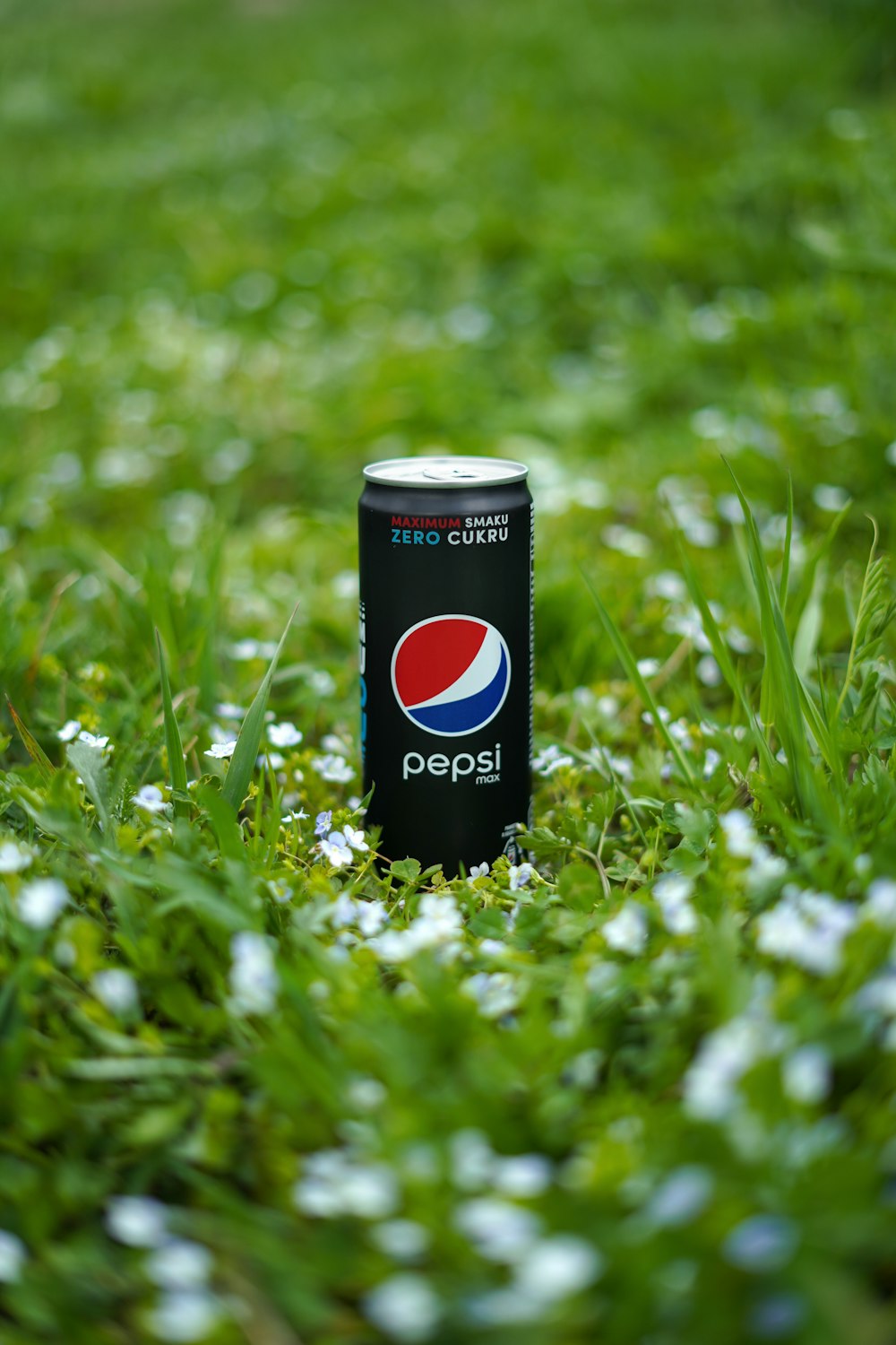 a can of soda on a field