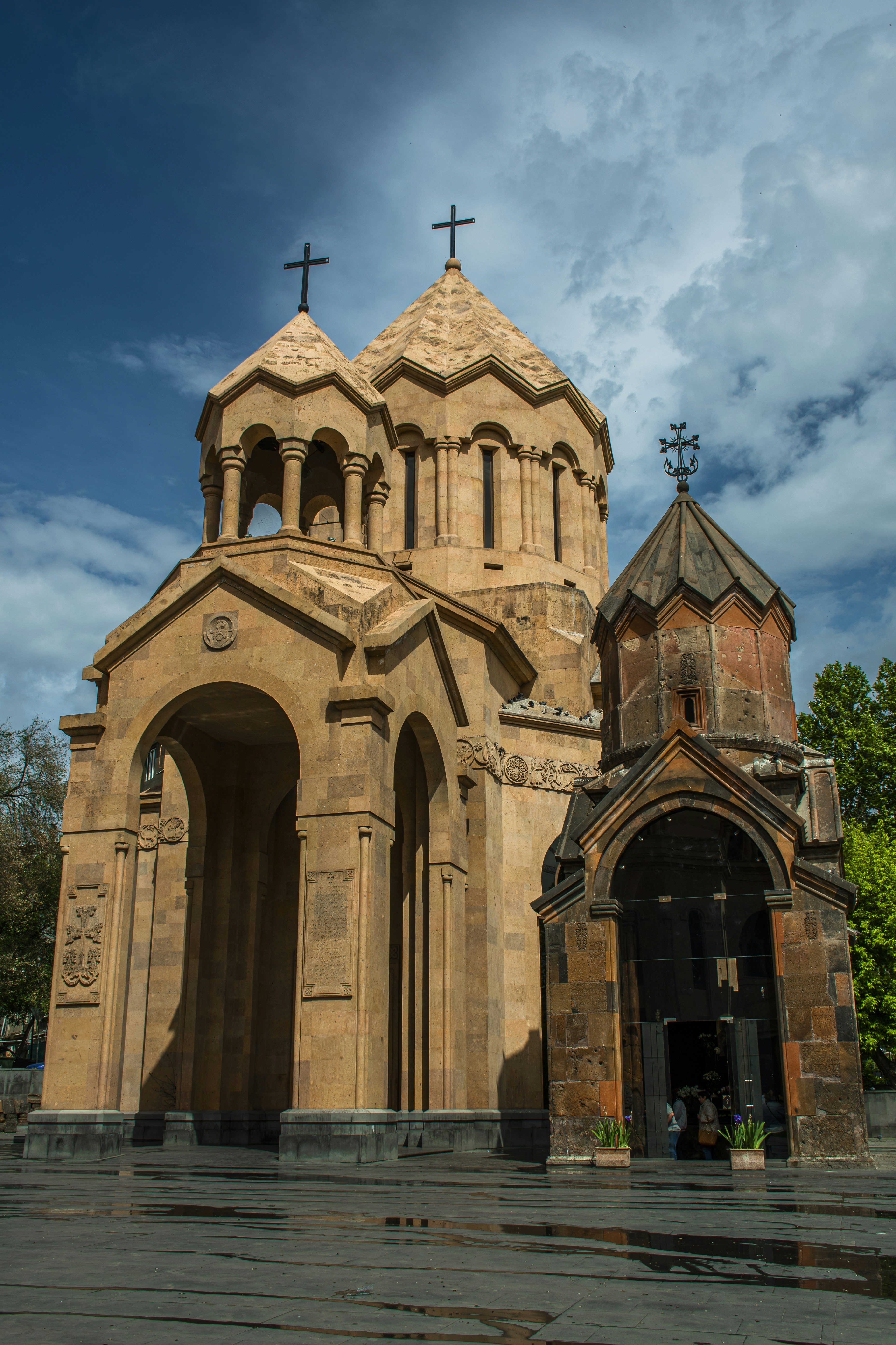 a church with a large arched doorway
