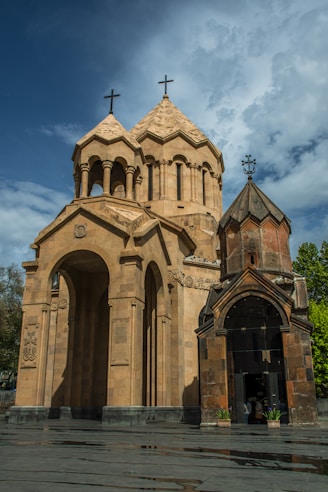a church with a large arched doorway