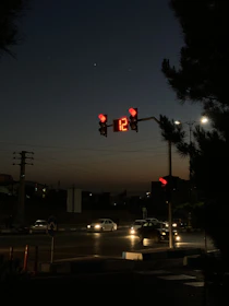 Traffic lights at dusk, illustrating real-time signal simulation.