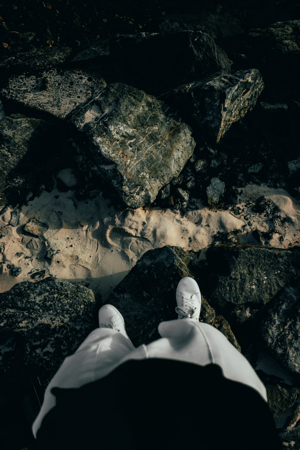 a person's foot in a cave