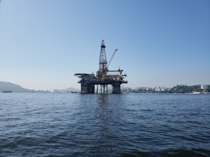 A modern offshore oil rig in operation.