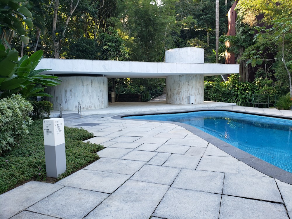 a pool in a backyard