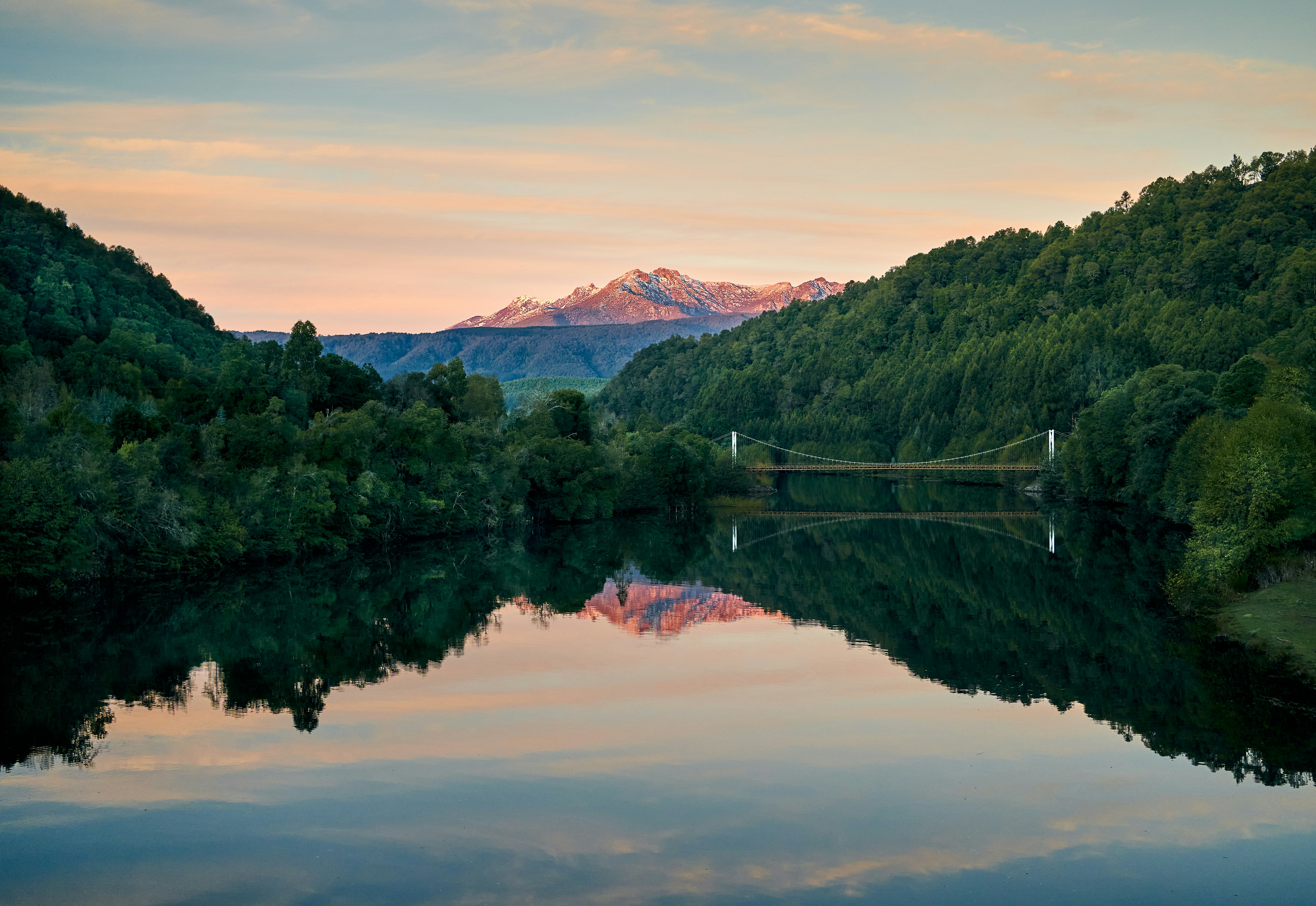 Lake surrounded by trees and mountains