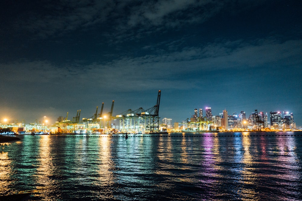 a city skyline at night