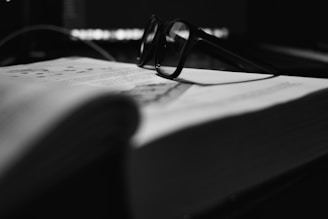 glasses on top of a book