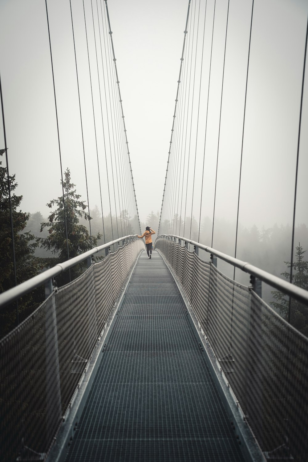 a person walking on a bridge