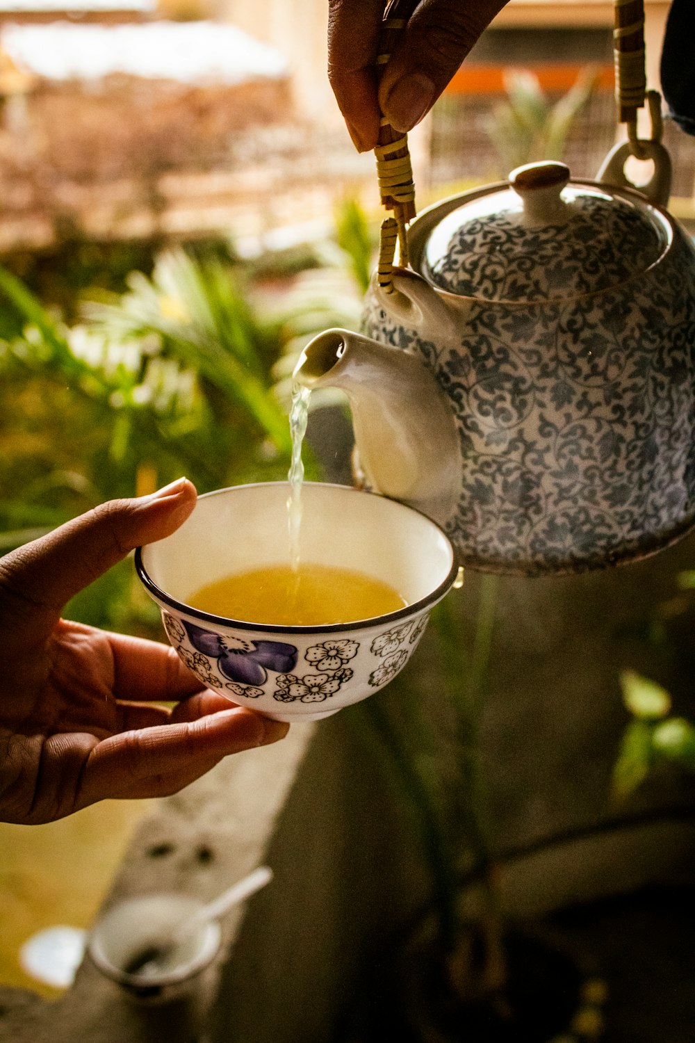 a hand holding a tea cup