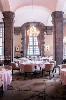 a room with tables and chairs