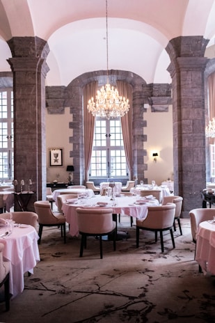 a room with tables and chairs