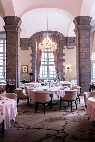 a room with tables and chairs