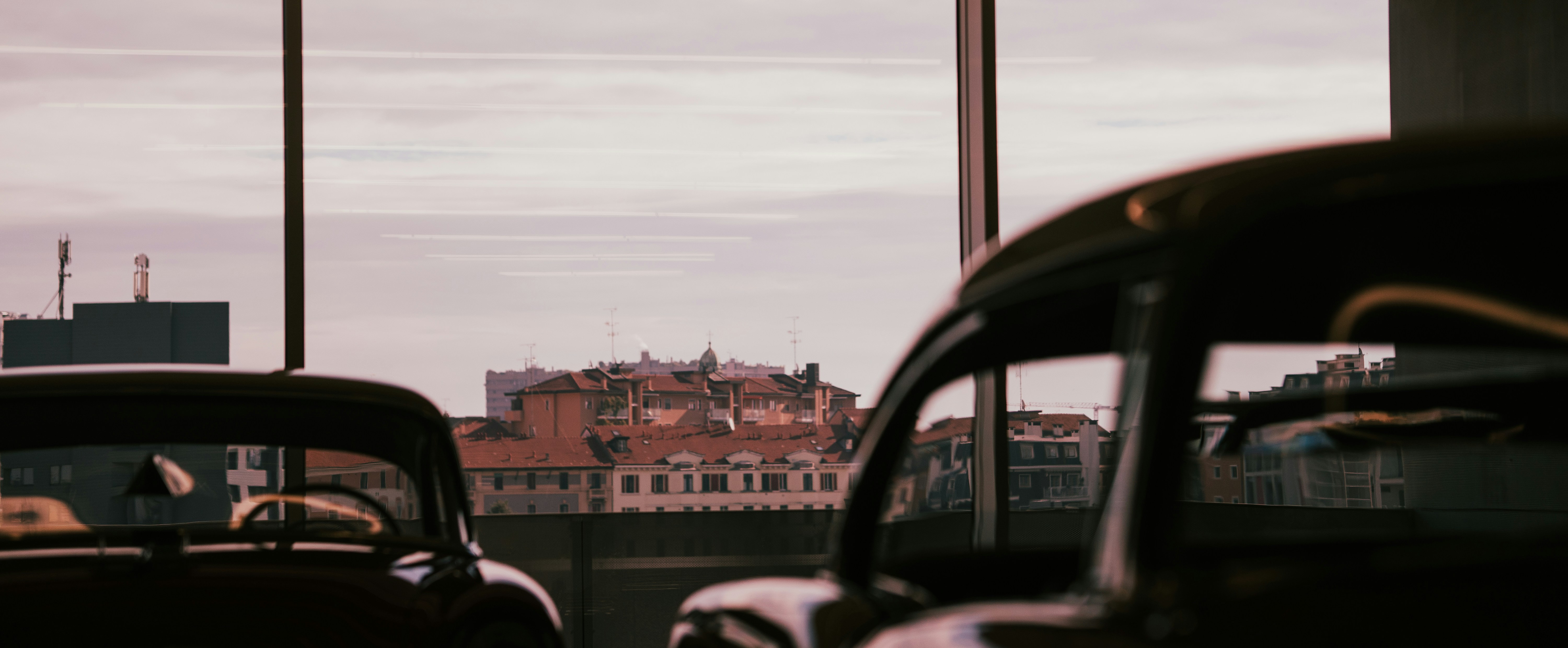 a view of a city from a car window