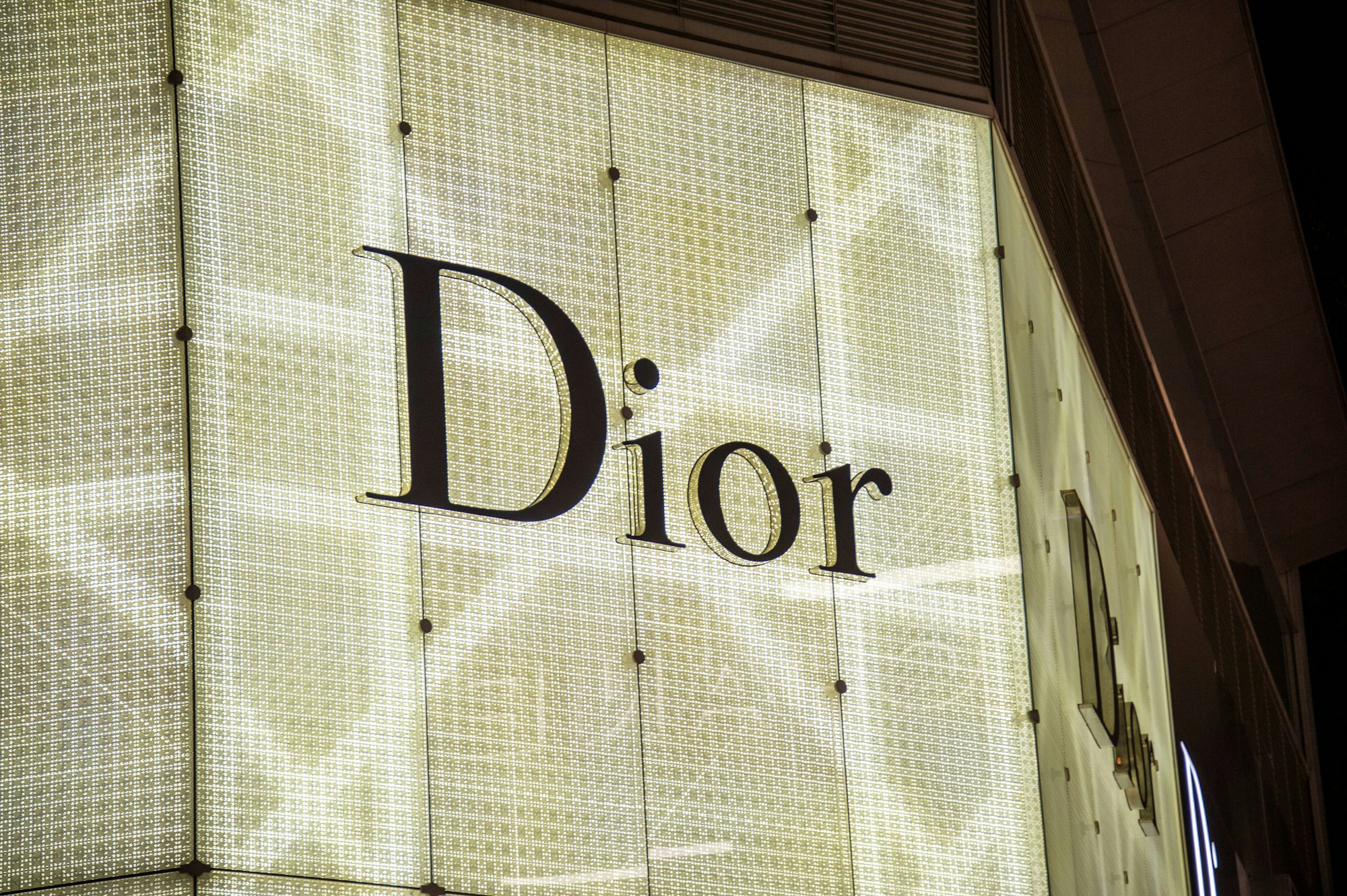 A black and white logo of Dior