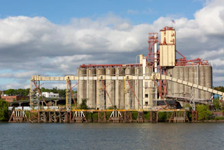 a factory with a bridge