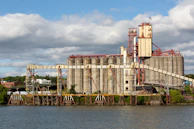 a factory with a bridge