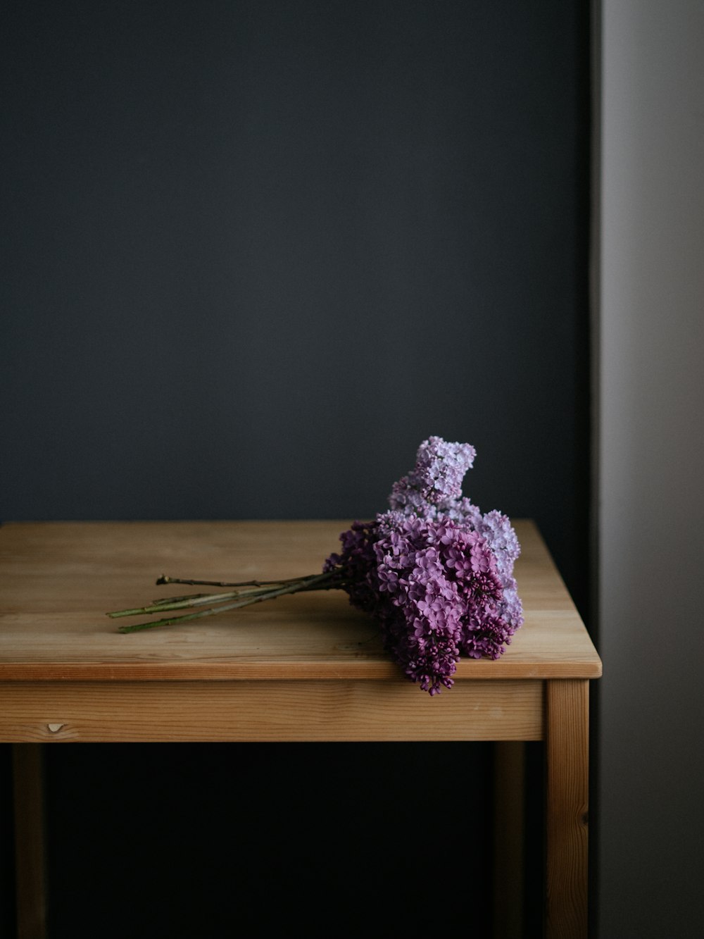 a purple flower on a table
