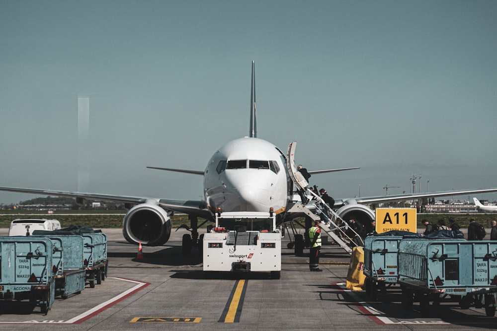 an airplane is being prepared for a flight