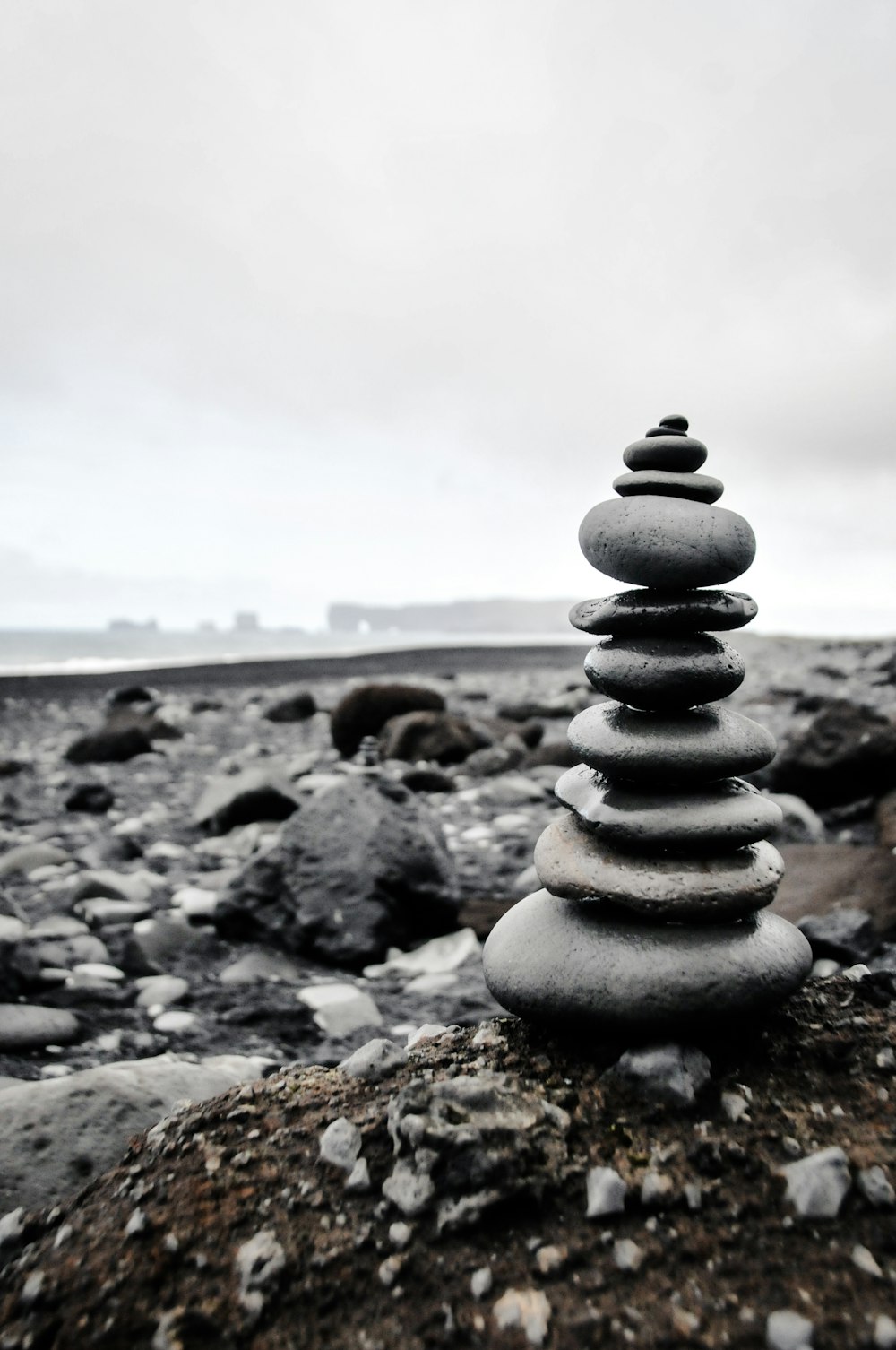 a stack of rocks on a beach