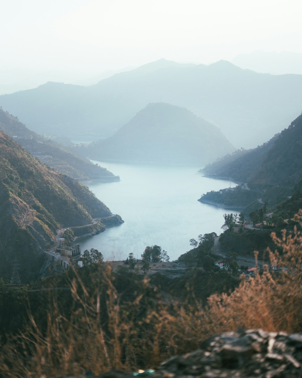 a lake surrounded by mountains