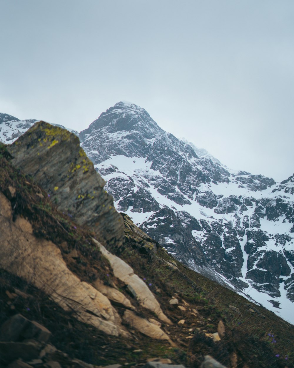 a mountain with snow