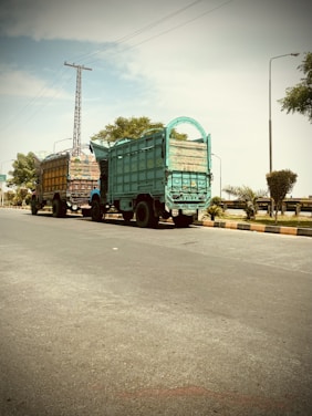 a truck carrying a large container