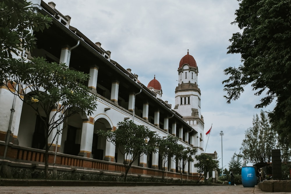 a building with columns and a tower