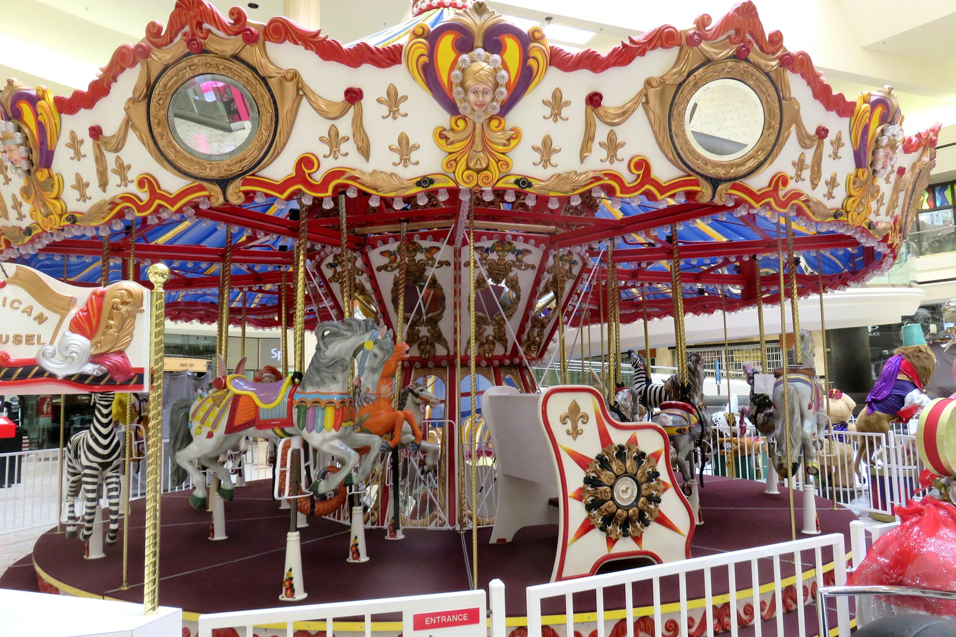 a carousel with many seats