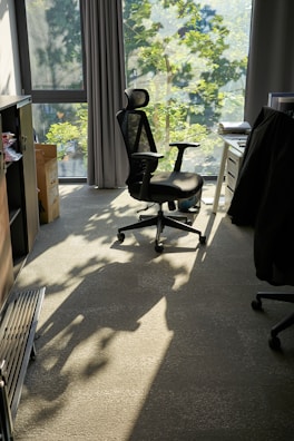 Freshly cleaned office chair upholstery in a modern workspace with natural light