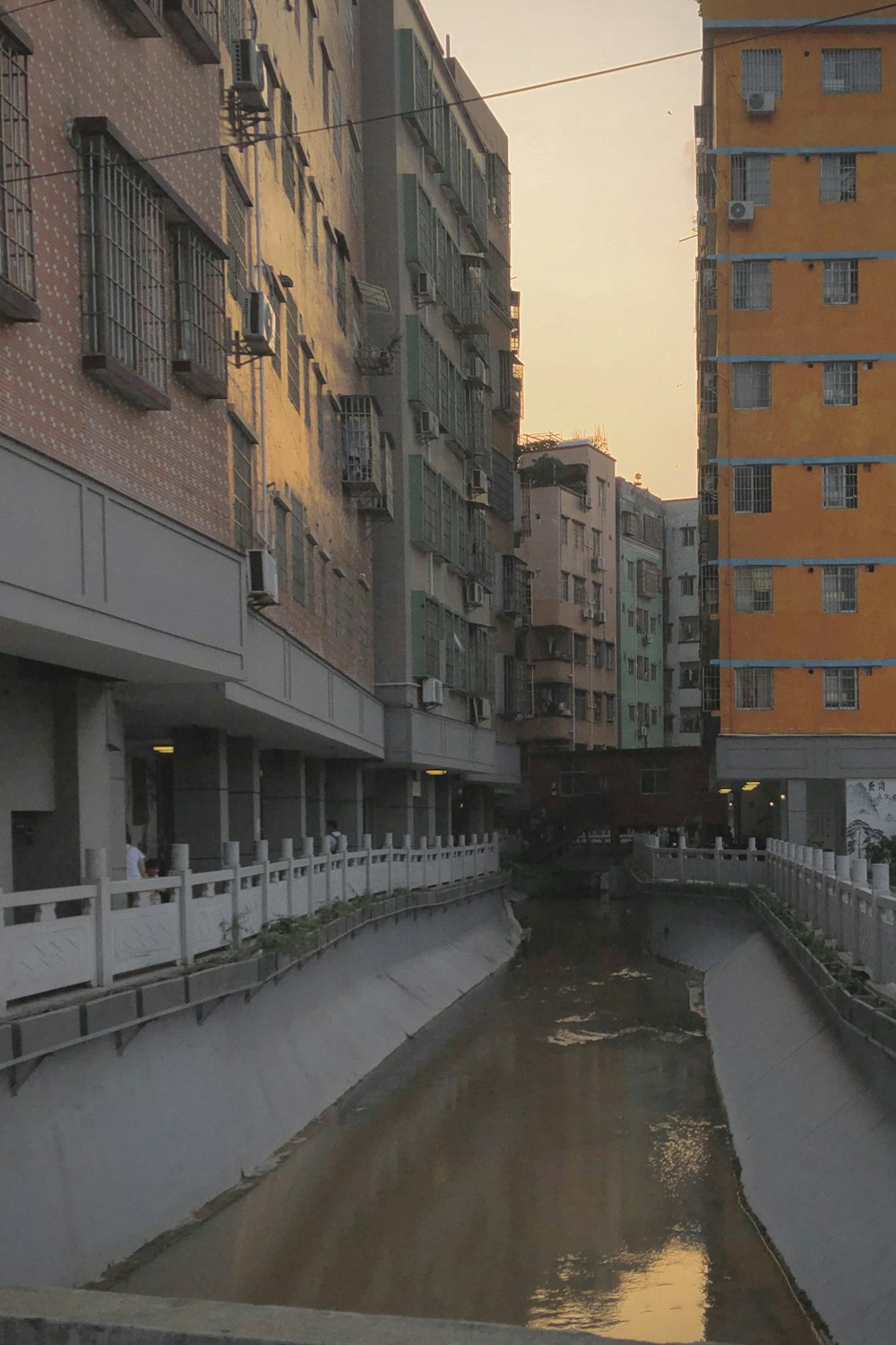 a canal between buildings