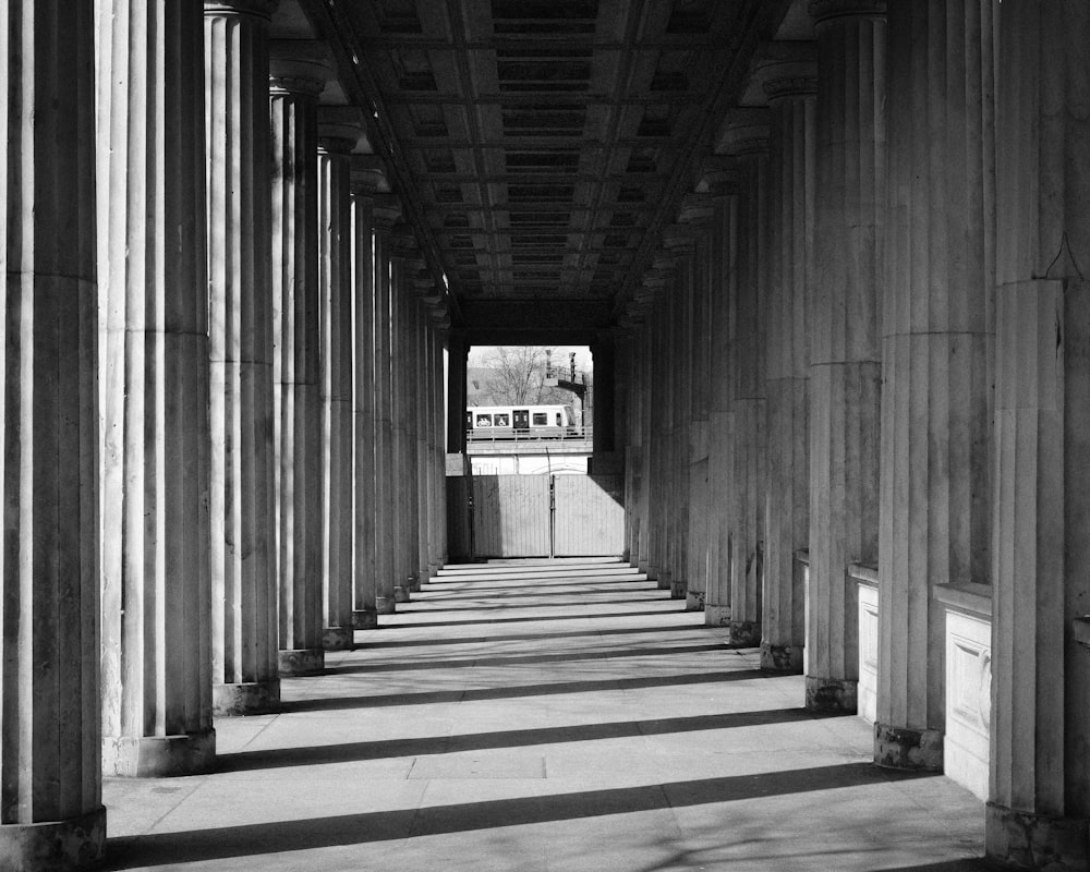 a long hallway with a bridge